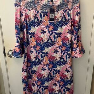 NWT Cabana Life Floral Midi Dress with Bell 3/4 Sleeves & Tassles